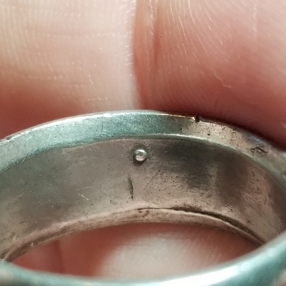 Relisted -vintage inlay ring crushed stone silver tone 8.75  8 3/4 - Picture 16 of 16